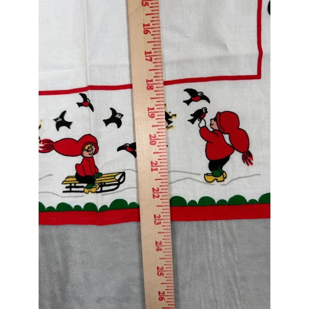 VTG Trad'l Swedish Christmas Tablecloth 22x22 White Red Scandinavia Tomte Gnomes